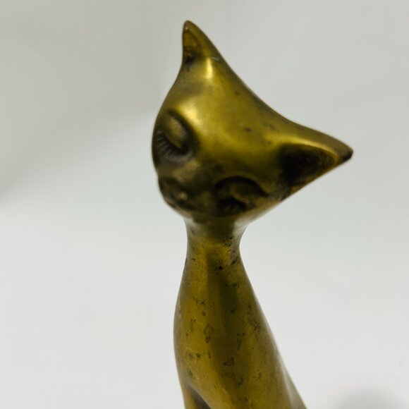 Vintage Mid Century Modern MCM Solid Brass Siamese Cat 6" - Picture 6 of 14